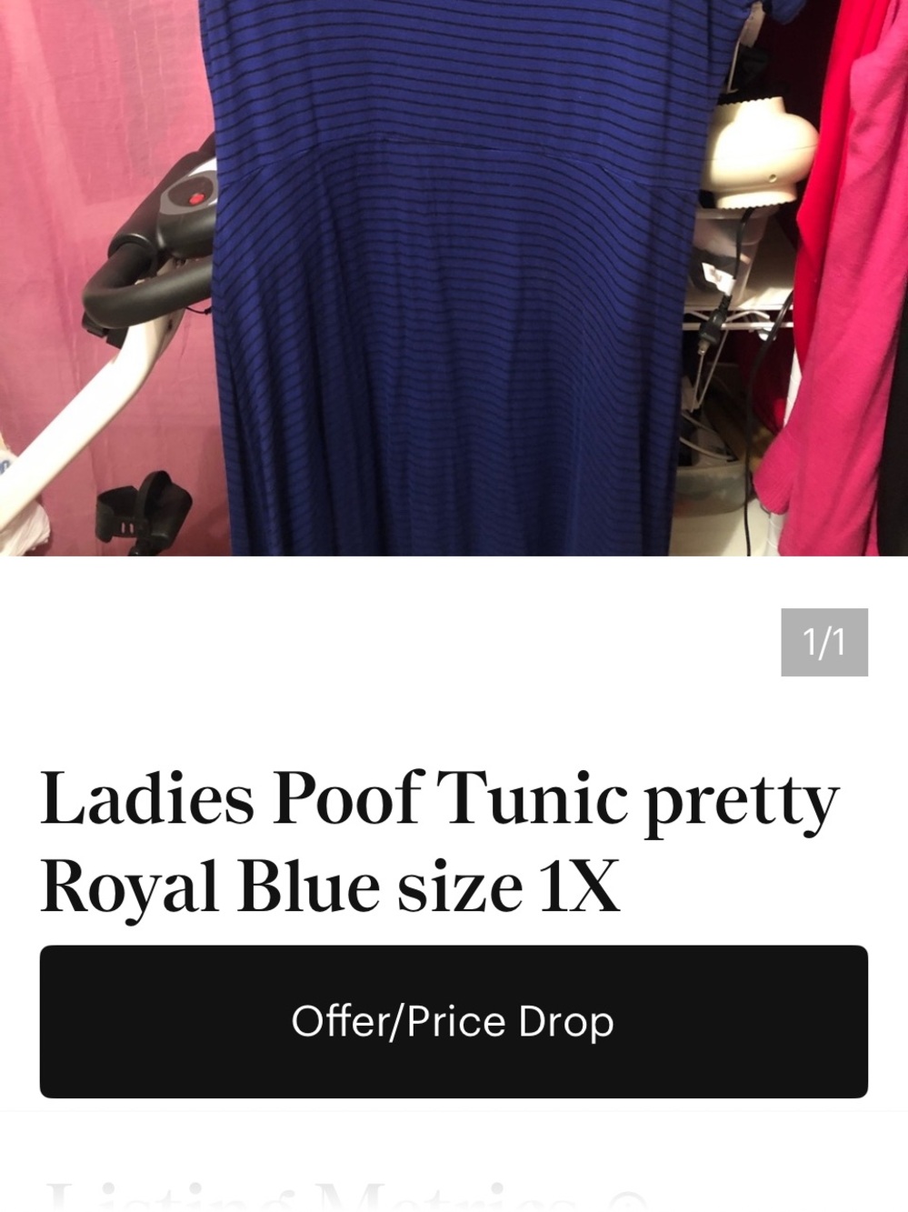 Royal Blue Striped Tunic Dress size 1X Ladies